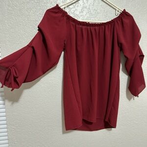 Kanji, small, burgundy 3/4 sleeve blouse